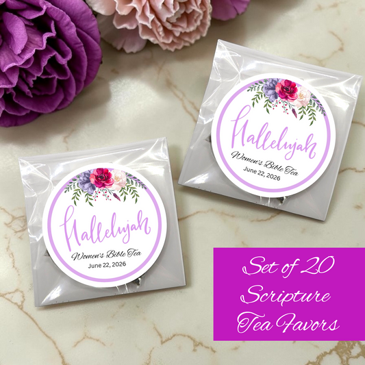 Hallelujah Floral Scripture Tea Bags for Women's Conference and Prayer Circle (Set of 20)