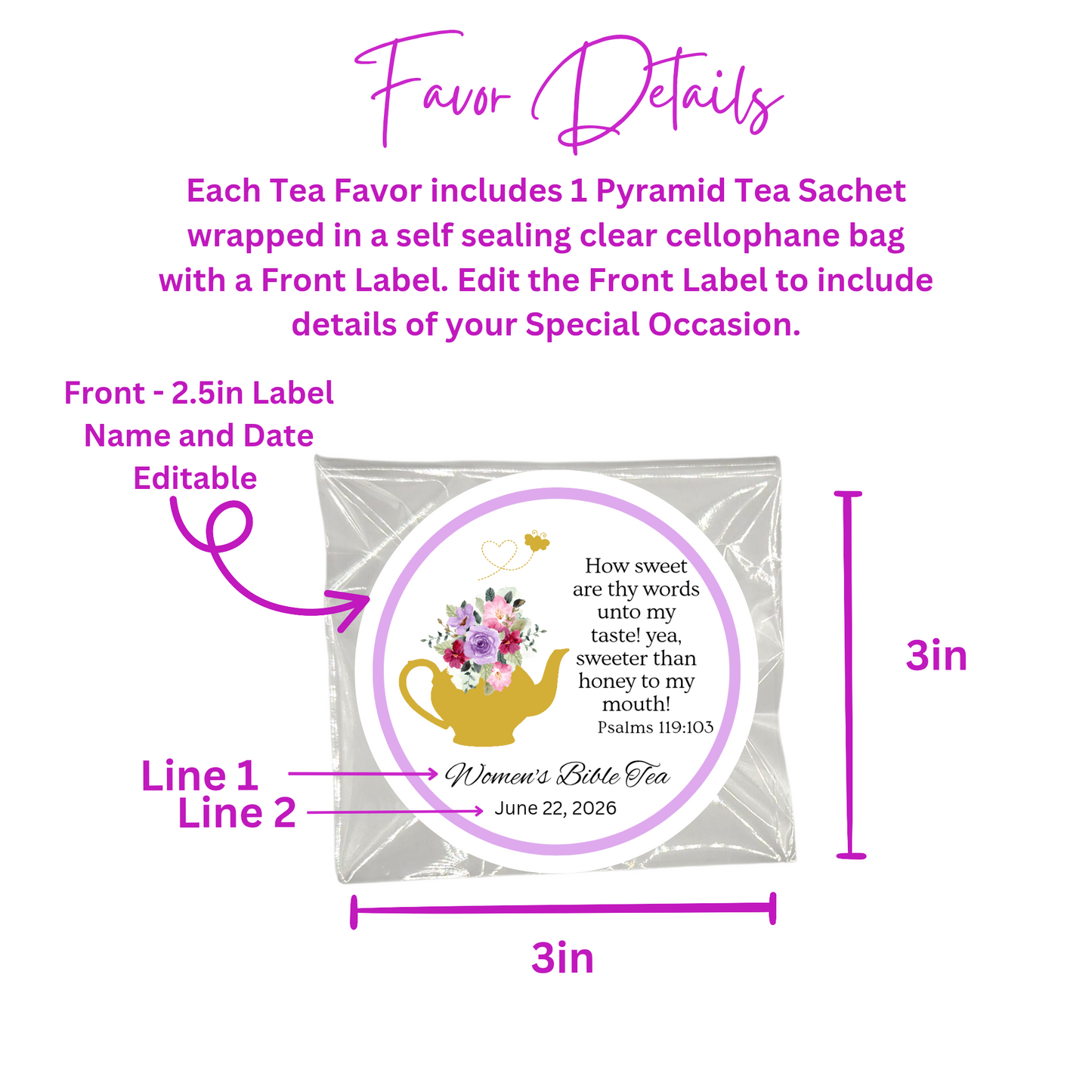 Honey Teapot Tea Party Favors with Biblical Scripture for Prayer Breakfast  (Set of 20)
