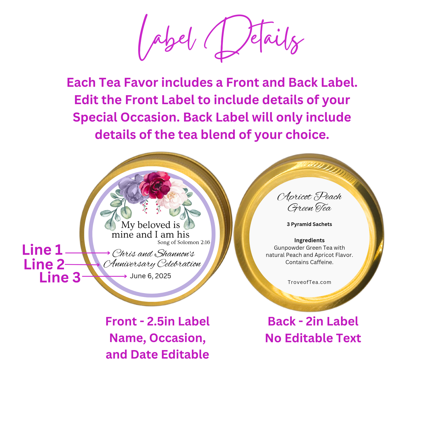 Top Floral Engagement Tea Party Tin Tea Favor (Set of 10)