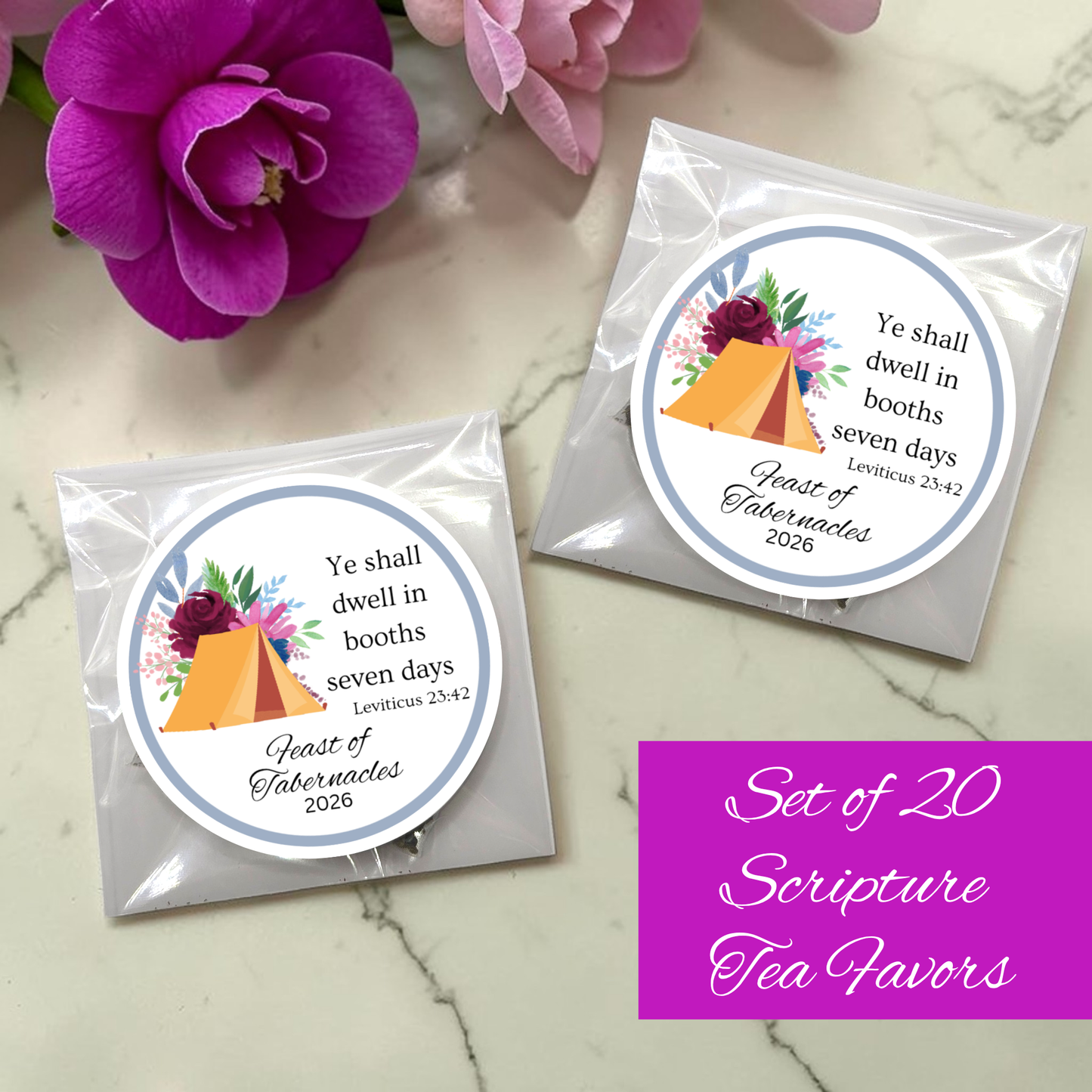 Feast of Tabernacles: Biblical Scripture Tea Bag Favors  (Set of 20)