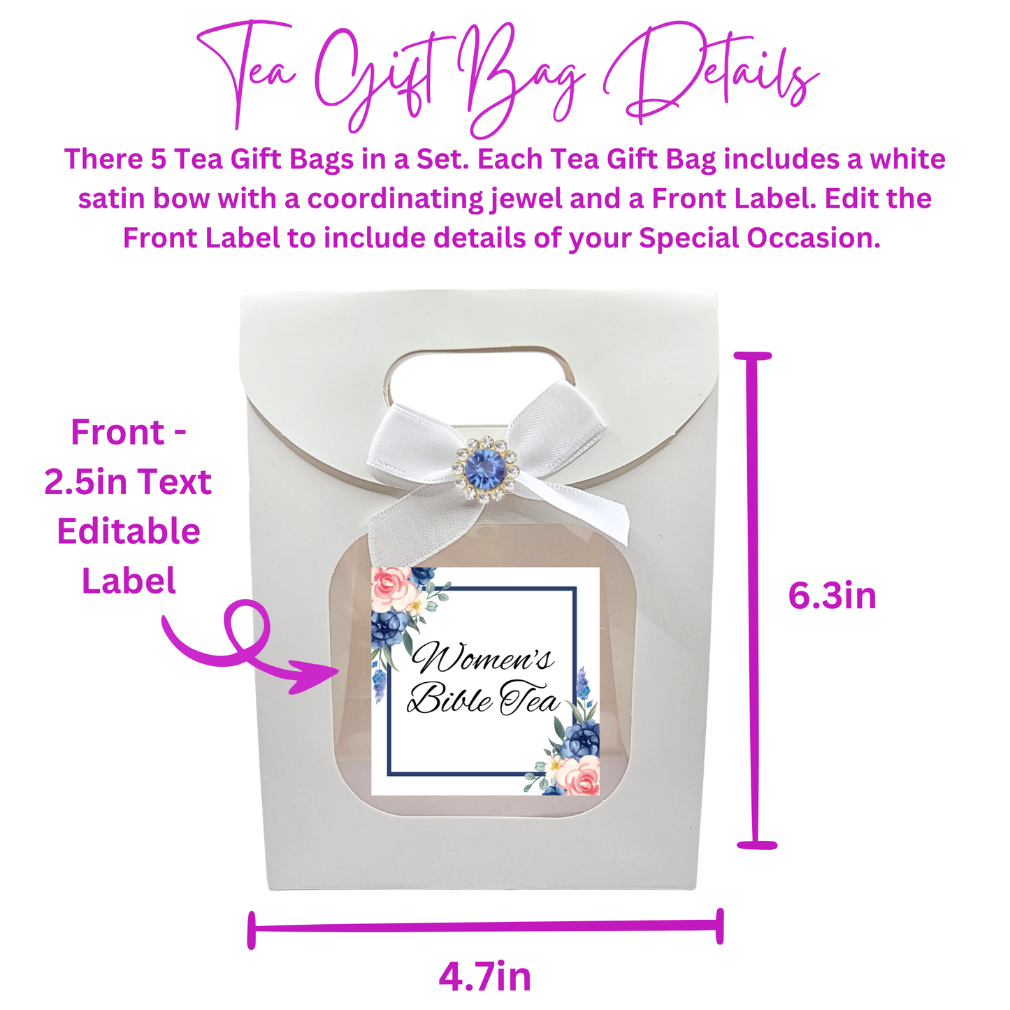 Personalized Bible Tea Party Gifts for Prayer Circle in Blue (Set of 5)
