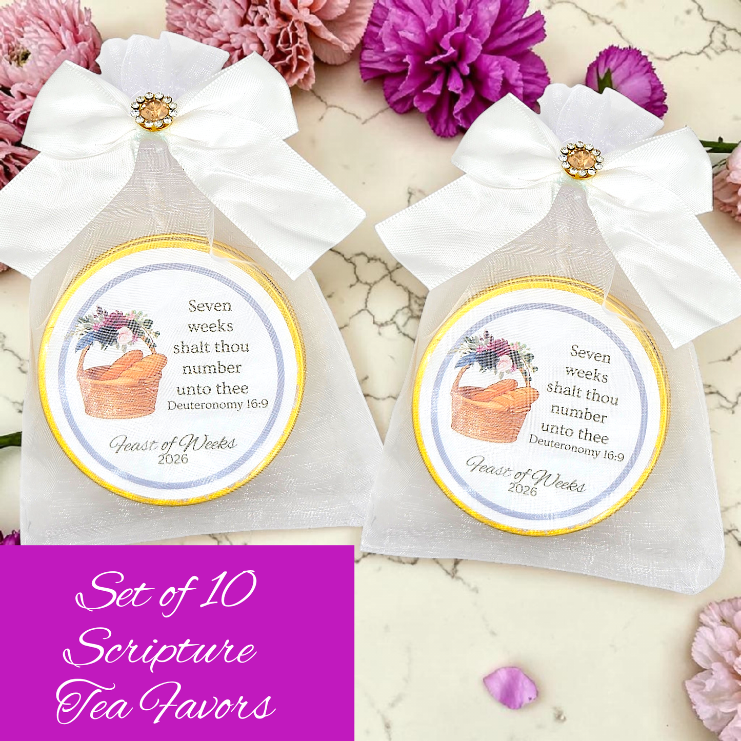 Feast of Weeks: Biblical Scripture Tea Tins for Religious Tea Party Favors (Set of 10)