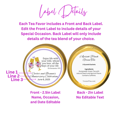 Glass Scripture Tea Bag Wedding Favors in Mini Tins (Set of 10)