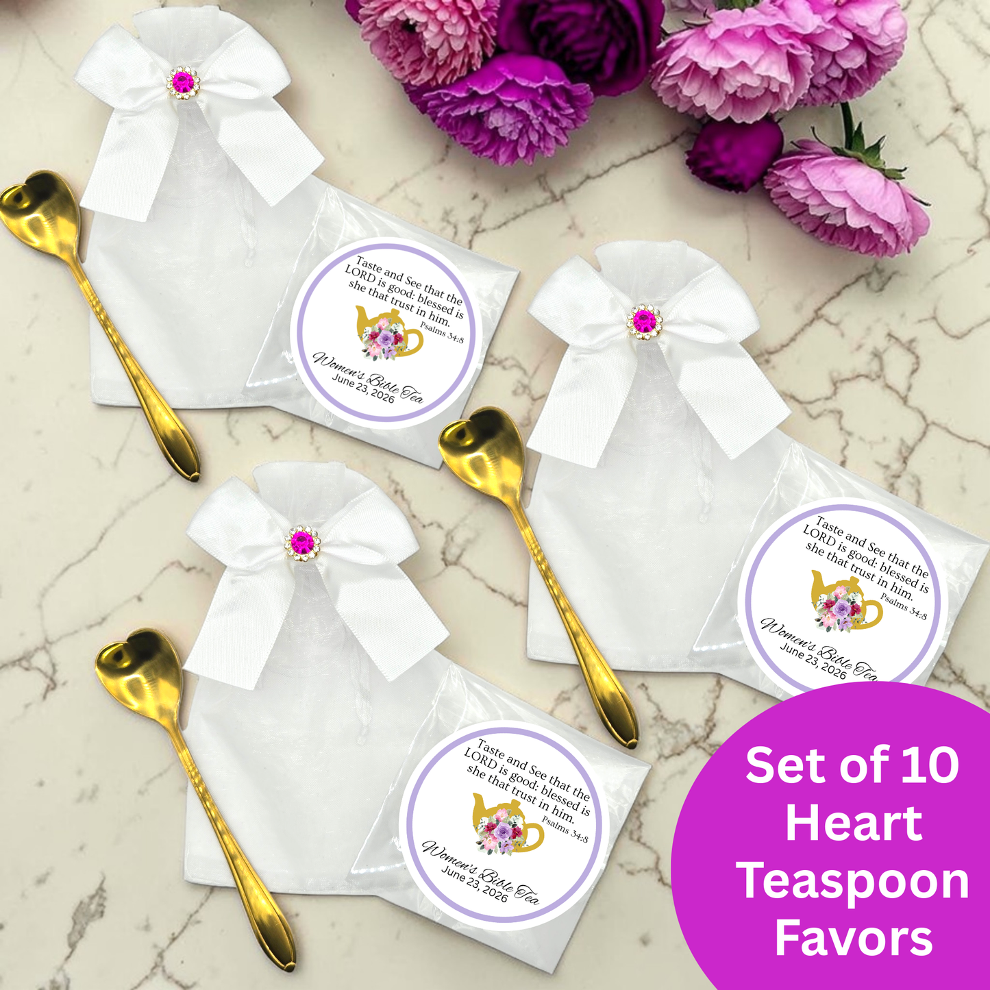 Heart Teaspoon Favors with Scripture Tea Bags (Set of 10)