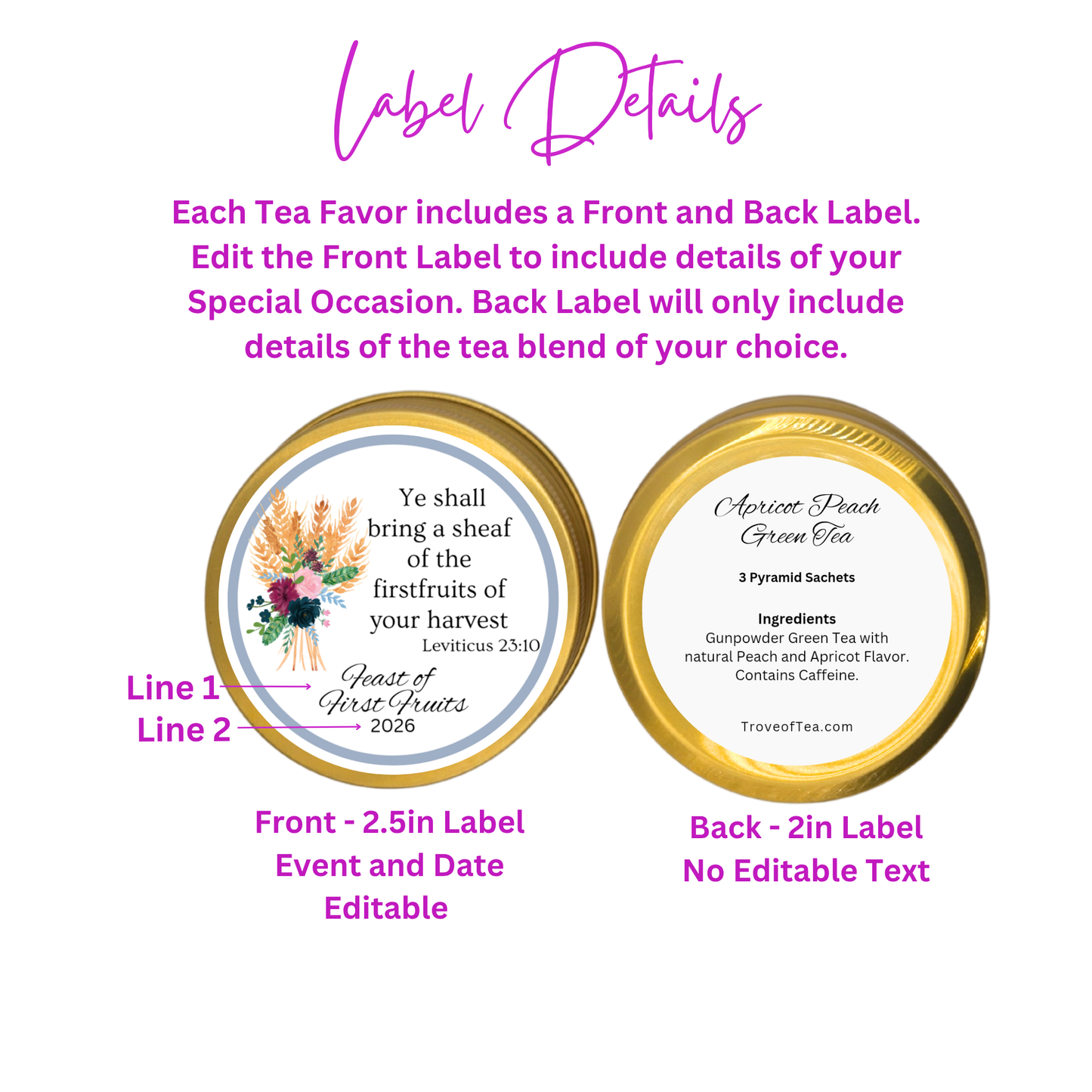 Feast of First Fruits: Scripture Verse Tea in Personalized Round Tins (Set of 10)