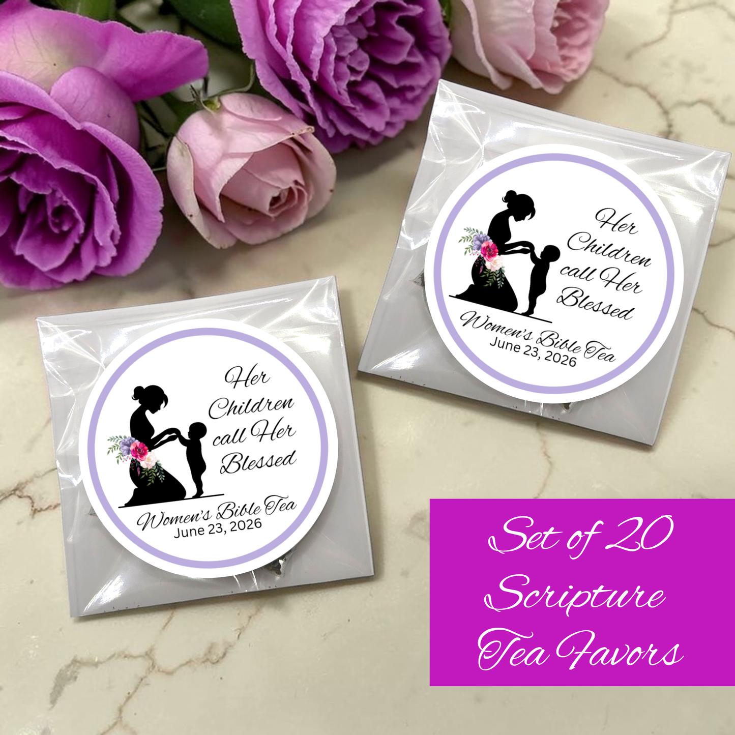 Blessed Woman Silhouette Scripture Tea Bag Favors (Set of 20)