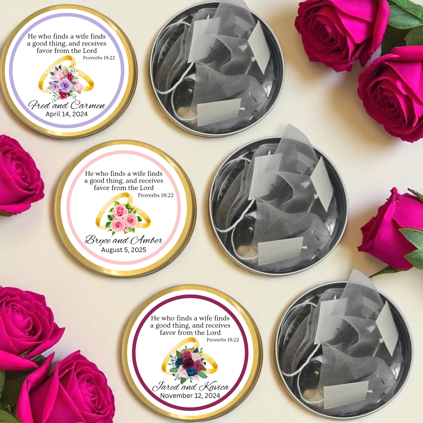Rings Wedding Engagement Bible Tea Tin Party Favor (Set of 10)