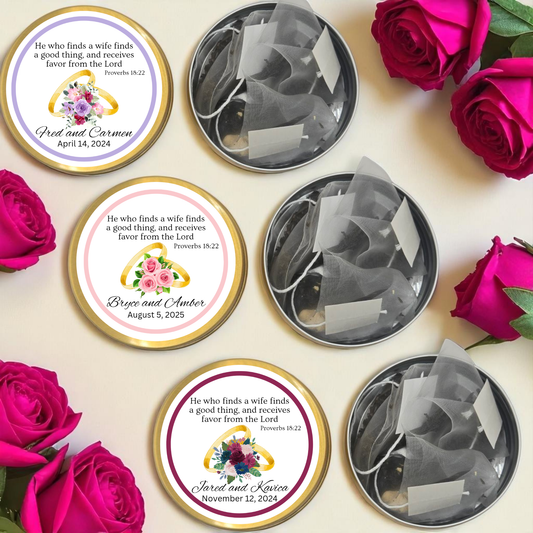 Rings Wedding Engagement Bible Tea Tin Party Favor (Set of 10)