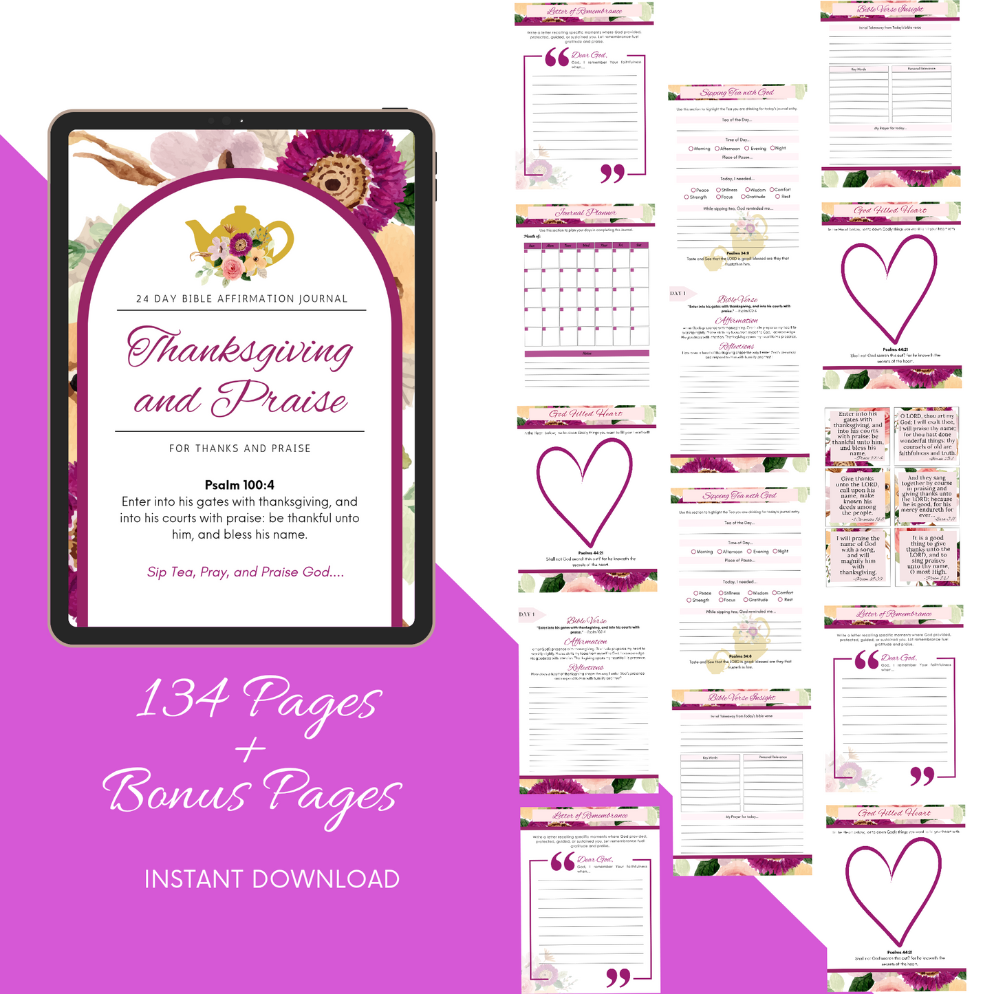 Thanksgiving and Praise Gratitude and Prayer Journal Printable (Digital Download)