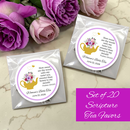 Honey Teapot Tea Party Favors with Biblical Scripture for Prayer Breakfast  (Set of 20)