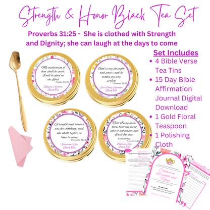 Clothed in Strength and Honor Black Tea Sampler Gift Set with Scripture Tea Bags
