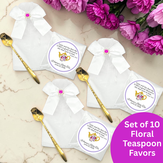 Rose Flower Teaspoon Favors with Scripture Tea (Set of 10)