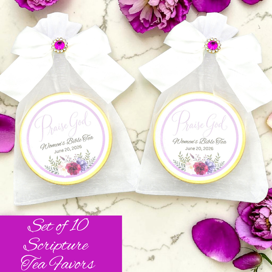 Praise God Floral Bible Verse Tea Favors for Ladies Tea Party and Bible Retreat (Set of 10)