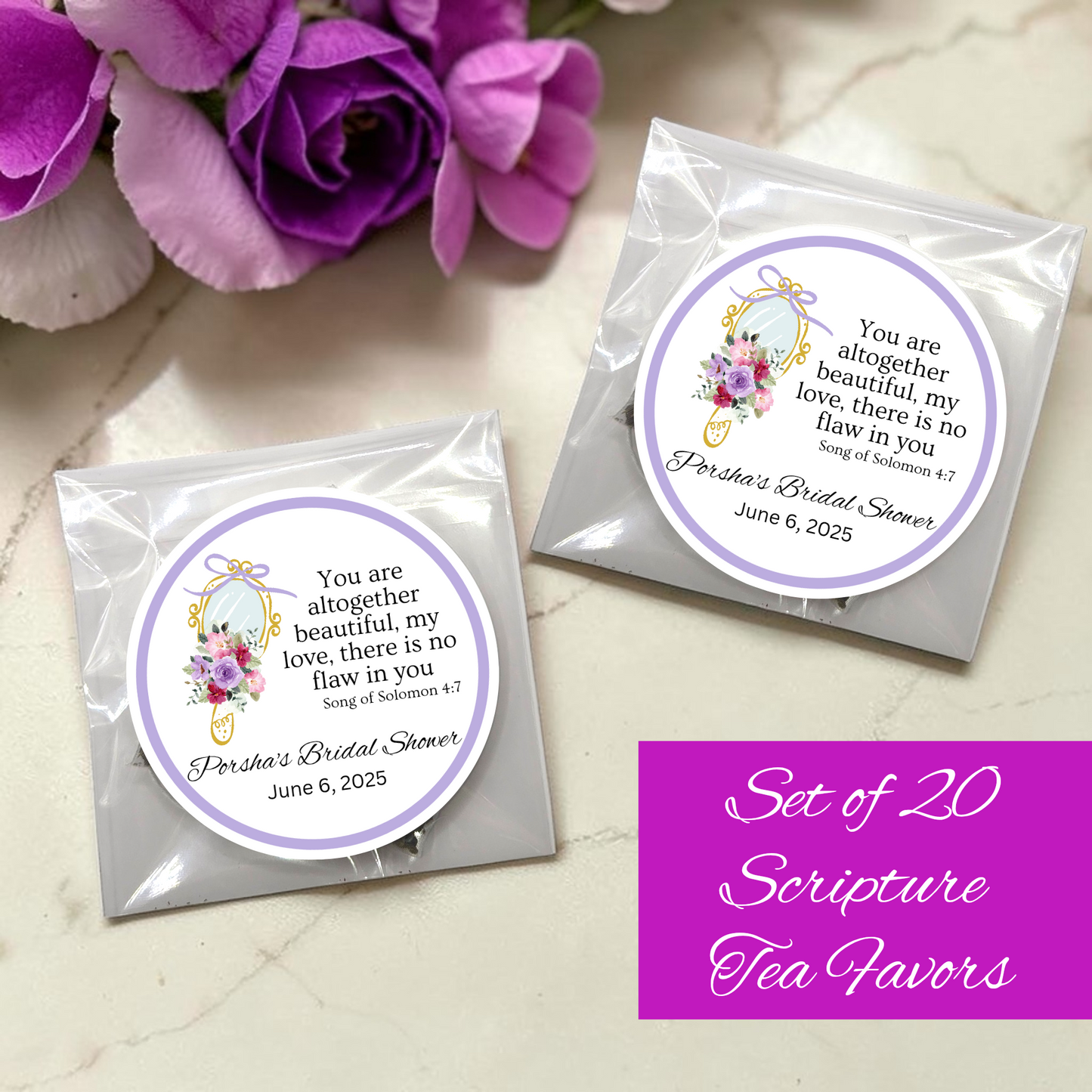 Mirror Bridal Shower Bible Tea Bag Party Favors (Set of 20)