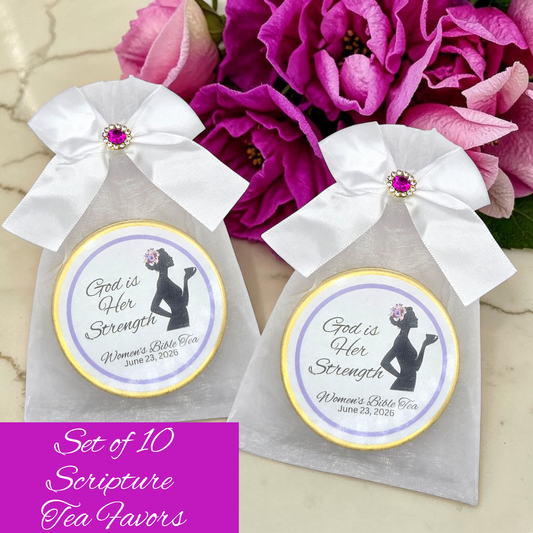 Godly Woman Ladies Prayer Breakfast Biblical Tea Favors in Custom Tea Tins (Set of 10)