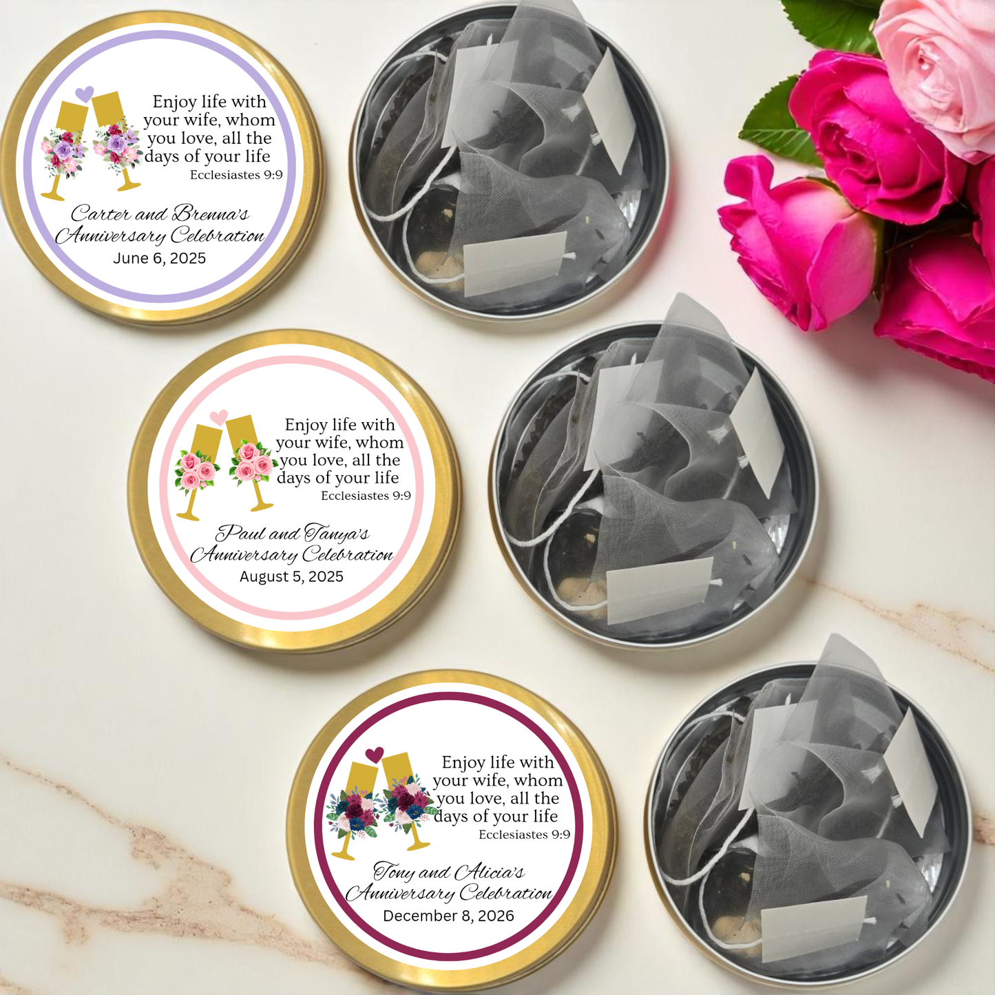 Glass Anniversary Scripture Tea Tin Party Favor (Set of 10)