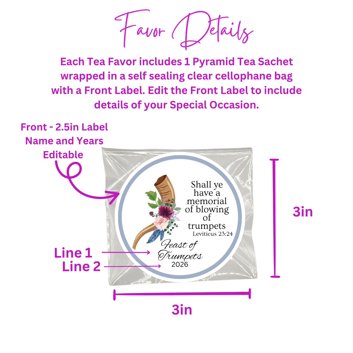Feast of Trumpets: Bible and Tea Favors  (Set of 20)